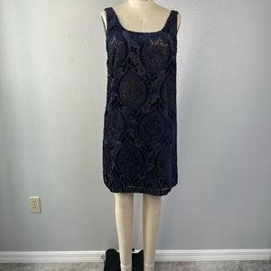 Ann Taylor Loft Dress Size M Lightweight Sleeveless Geometric Velvet Kne…